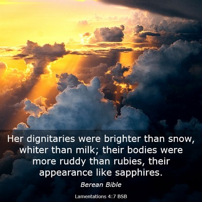 Picture 03 - Lamentations 4:7 BSB - Her dignitaries were brighter than snow, whiter - Bible Verse Picture