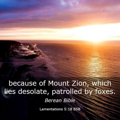 Picture 03 - Lamentations 5:18 BSB - because of Mount Zion, which lies desolate, - Bible Verse Picture