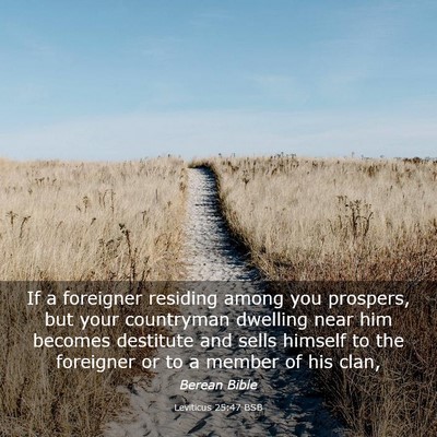 Picture 03 - Leviticus 25:47 BSB - If a foreigner residing among you prospers, but - Bible Verse Picture