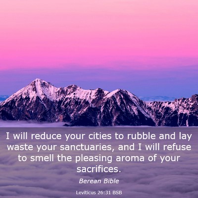 Picture 03 - Leviticus 26:31 BSB - I will reduce your cities to rubble and lay waste - Bible Verse Picture