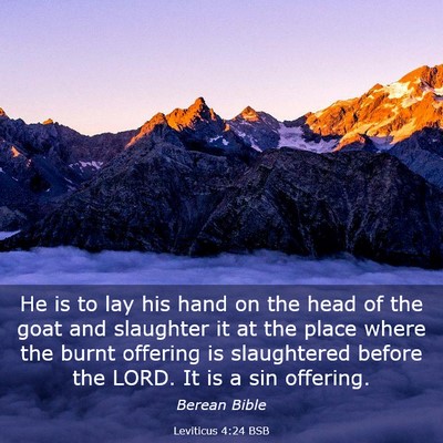 Picture 03 - Leviticus 4:24 BSB - He is to lay his hand on the head of the goat and - Bible Verse Picture