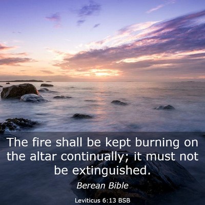 Picture 03 - Leviticus 6:13 BSB - The fire shall be kept burning on the altar - Bible Verse Picture