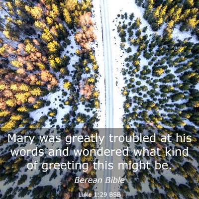 Picture 03 - Luke 1:29 BSB - Mary was greatly troubled at his words and - Bible Verse Picture