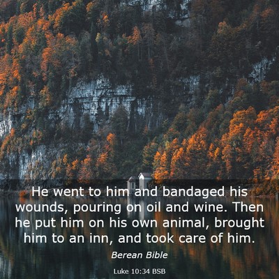 Picture 03 - Luke 10:34 BSB - He went to him and bandaged his wounds, pouring - Bible Verse Picture