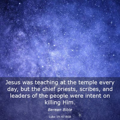 Picture 03 - Luke 19:47 BSB - Jesus was teaching at the temple every day, but - Bible Verse Picture