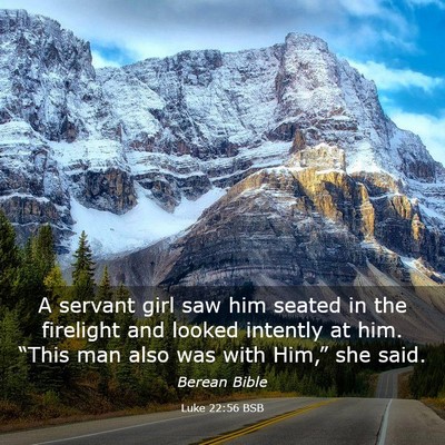 Picture 03 - Luke 22:56 BSB - A servant girl saw him seated in the firelight - Bible Verse Picture