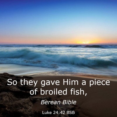 Picture 03 - Luke 24:42 BSB - So they gave Him a piece of broiled - Bible Verse Picture