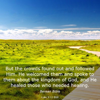 Picture 03 - Luke 9:11 BSB - But the crowds found out and followed Him. He - Bible Verse Picture