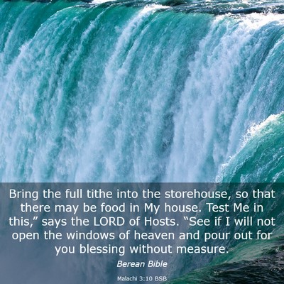 Picture 03 - Malachi 3:10 BSB - Bring the full tithe into the storehouse, so that - Bible Verse Picture