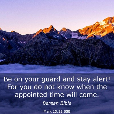 Picture 03 - Mark 13:33 BSB - Be on your guard and stay alert! For you do not - Bible Verse Picture