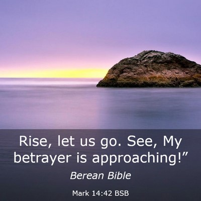 Picture 03 - Mark 14:42 BSB - Rise, let us go. See, My betrayer is - Bible Verse Picture