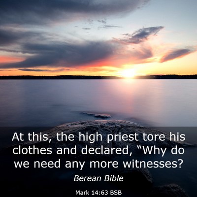 Picture 03 - Mark 14:63 BSB - At this, the high priest tore his clothes and - Bible Verse Picture