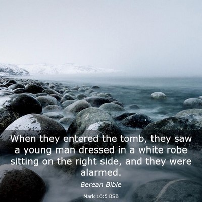 Picture 03 - Mark 16:5 BSB - When they entered the tomb, they saw a young man - Bible Verse Picture