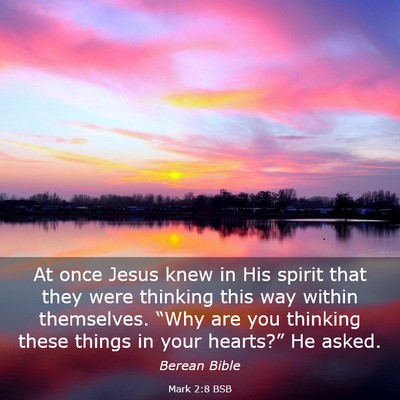 Picture 03 - Mark 2:8 BSB - At once Jesus knew in His spirit that they were - Bible Verse Picture