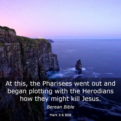 Picture 03 - Mark 3:6 BSB - At this, the Pharisees went out and began - Bible Verse Picture