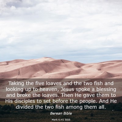 Picture 03 - Mark 6:41 BSB - Taking the five loaves and the two fish and - Bible Verse Picture