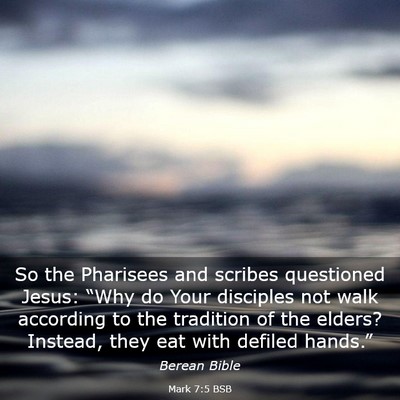 Picture 03 - Mark 7:5 BSB - So the Pharisees and scribes questioned Jesus: - Bible Verse Picture