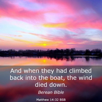 Picture 03 - Matthew 14:32 BSB - And when they had climbed back into the boat, the - Bible Verse Picture