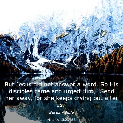 Picture 03 - Matthew 15:23 BSB - But Jesus did not answer a word. So His disciples - Bible Verse Picture