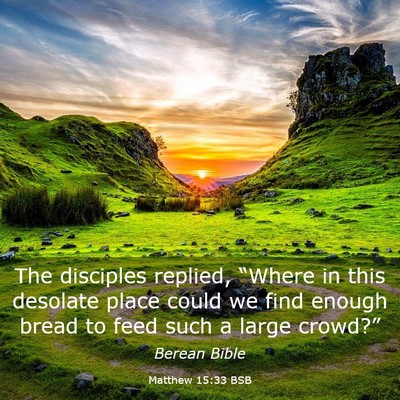 Picture 03 - Matthew 15:33 BSB - The disciples replied, “Where in this desolate - Bible Verse Picture