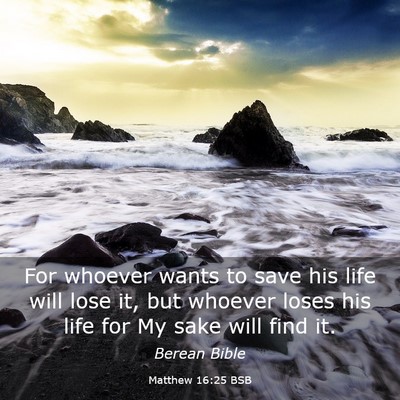 Picture 03 - Matthew 16:25 BSB - For whoever wants to save his life will lose it, - Bible Verse Picture