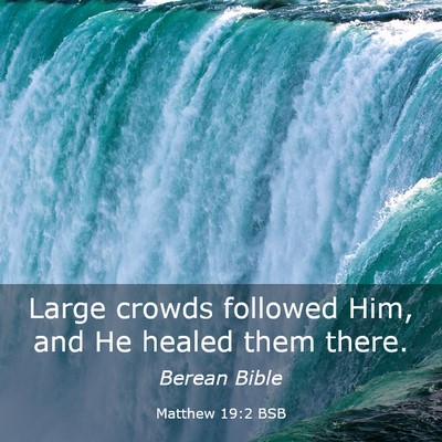 Picture 03 - Matthew 19:2 BSB - Large crowds followed Him, and He healed them - Bible Verse Picture