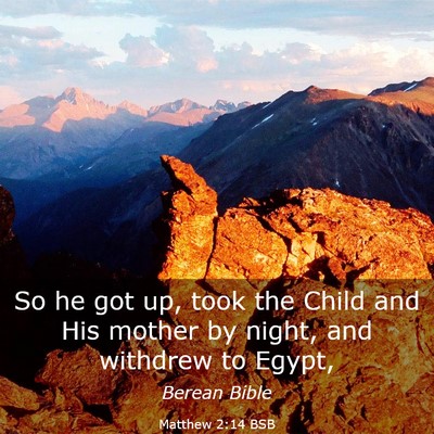 Picture 03 - Matthew 2:14 BSB - So he got up, took the Child and His mother by - Bible Verse Picture