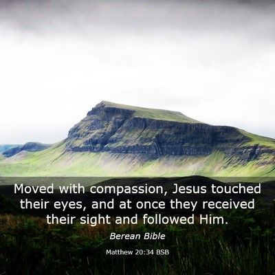 Picture 03 - Matthew 20:34 BSB - Moved with compassion, Jesus touched their eyes, - Bible Verse Picture