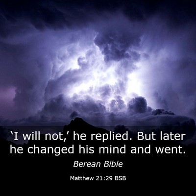 Picture 03 - Matthew 21:29 BSB - ‘I will not,’ he replied. But later he - Bible Verse Picture