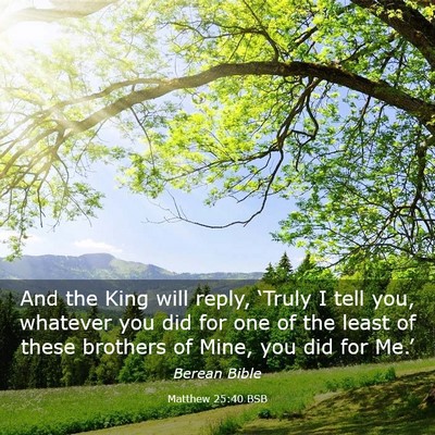 Picture 03 - Matthew 25:40 BSB - And the King will reply, ‘Truly I tell you, - Bible Verse Picture