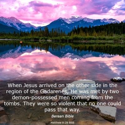 Picture 03 - Matthew 8:28 BSB - When Jesus arrived on the other side in the - Bible Verse Picture