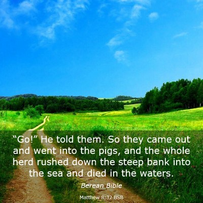 Picture 03 - Matthew 8:32 BSB - “Go!” He told them. So they came out and went - Bible Verse Picture