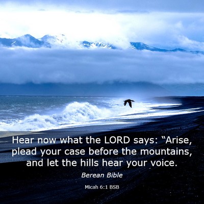 Picture 03 - Micah 6:1 BSB - Hear now what the LORD says: “Arise, plead your - Bible Verse Picture