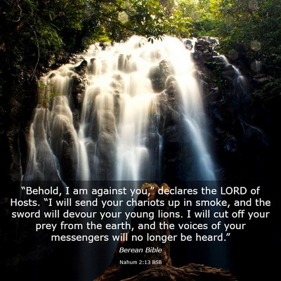 Picture 03 - Nahum 2:13 BSB - “Behold, I am against you,” declares the LORD - Bible Verse Picture