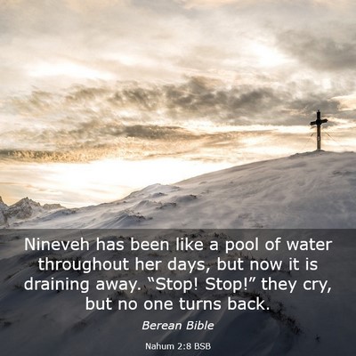 Picture 03 - Nahum 2:8 BSB - Nineveh has been like a pool of water throughout - Bible Verse Picture