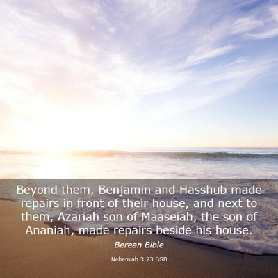 Picture 03 - Nehemiah 3:23 BSB - Beyond them, Benjamin and Hasshub made repairs in - Bible Verse Picture