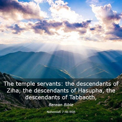 Picture 03 - Nehemiah 7:46 BSB - The temple servants: the descendants of Ziha, the - Bible Verse Picture