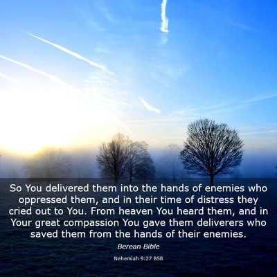 Picture 03 - Nehemiah 9:27 BSB - So You delivered them into the hands of enemies - Bible Verse Picture
