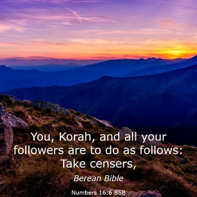 Picture 03 - Numbers 16:6 BSB - You, Korah, and all your followers are to do as - Bible Verse Picture