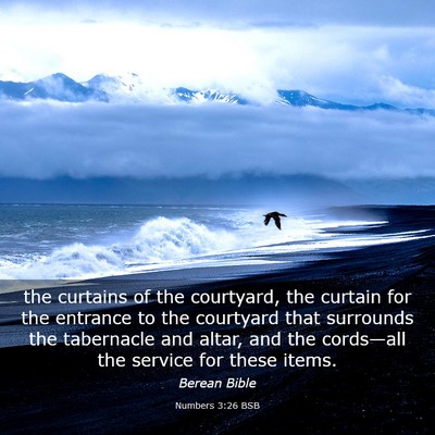 Picture 03 - Numbers 3:26 BSB - the curtains of the courtyard, the curtain for - Bible Verse Picture