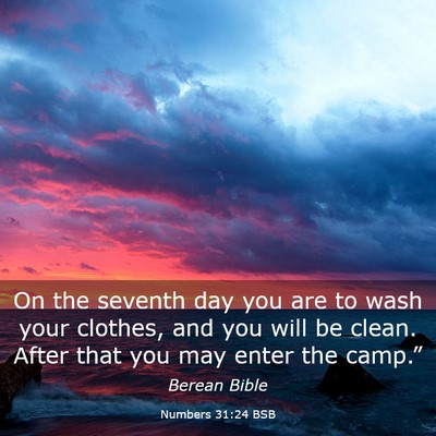 Picture 03 - Numbers 31:24 BSB - On the seventh day you are to wash your clothes, - Bible Verse Picture