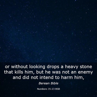 Picture 03 - Numbers 35:23 BSB - or without looking drops a heavy stone that kills - Bible Verse Picture
