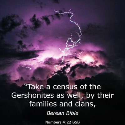 Picture 03 - Numbers 4:22 BSB - “Take a census of the Gershonites as well, by - Bible Verse Picture