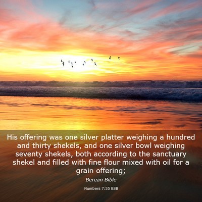 Picture 03 - Numbers 7:55 BSB - His offering was one silver platter weighing a - Bible Verse Picture