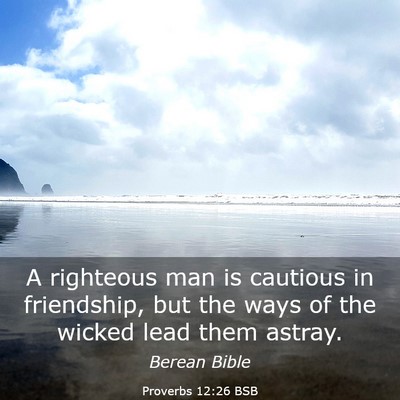 Picture 03 - Proverbs 12:26 BSB - A righteous man is cautious in friendship, but - Bible Verse Picture