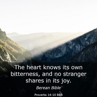 Picture 03 - Proverbs 14:10 BSB - The heart knows its own bitterness, and no - Bible Verse Picture
