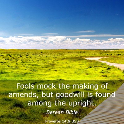 Picture 03 - Proverbs 14:9 BSB - Fools mock the making of amends, but goodwill is - Bible Verse Picture