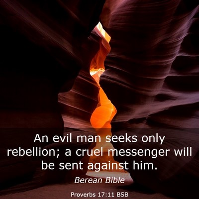 Picture 03 - Proverbs 17:11 BSB - An evil man seeks only rebellion; a cruel - Bible Verse Picture