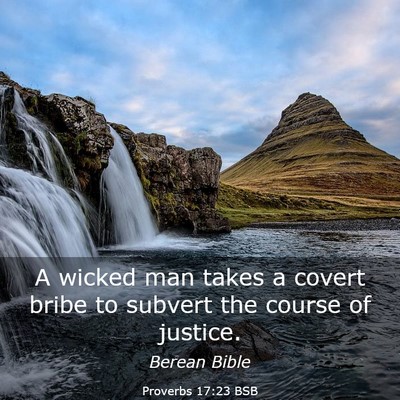 Picture 03 - Proverbs 17:23 BSB - A wicked man takes a covert bribe to subvert the - Bible Verse Picture
