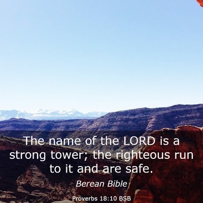 Picture 03 - Proverbs 18:10 BSB - The name of the LORD is a strong tower; the - Bible Verse Picture